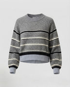 Women's Striped Fine Knit Sweater with Raglan Sleeves and Ribbed Hem Fashion Glam