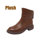 Women's Leather Ankle Boots with Back Zipper and Low Heel