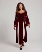 Women Historical Velvet Dress with Flared Sleeves and Decorative Collar Fashion Glam