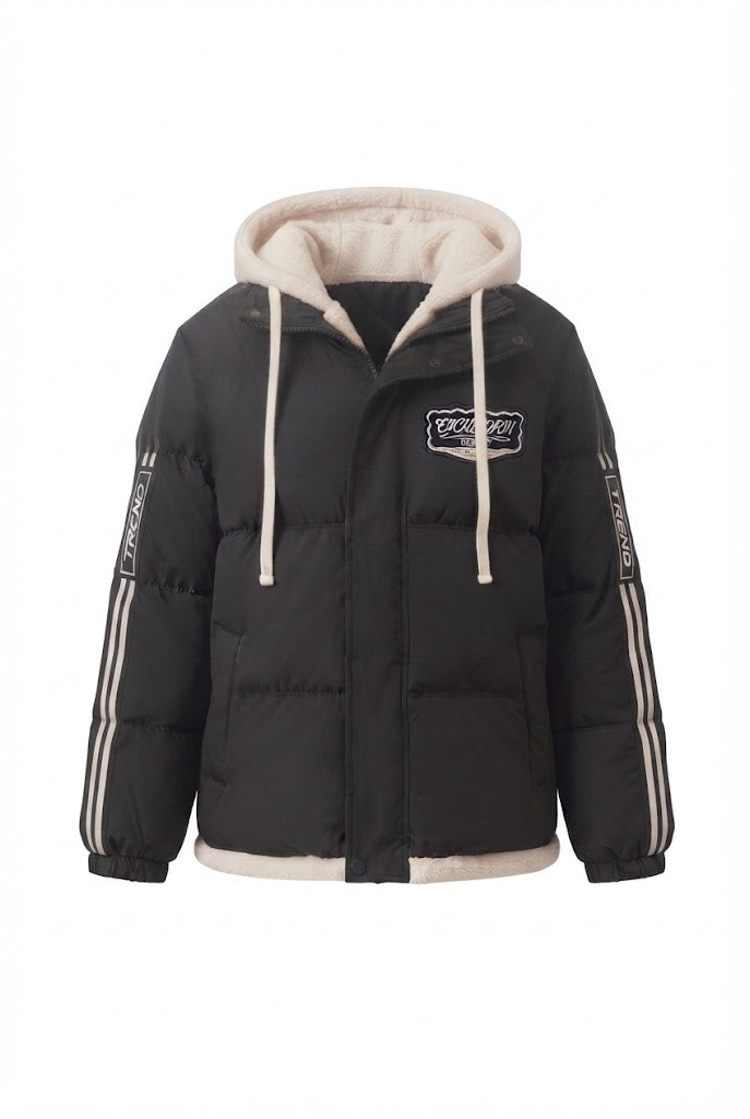 Women's trendy quilted hoodie with high-quality teddy inner construction and sporty striped sleeves