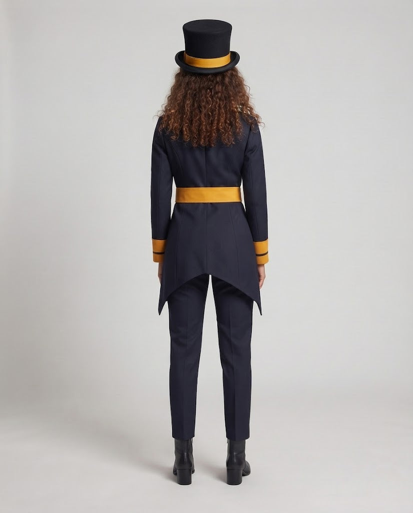 Women's costume set with elegant coat, shirt, gloves, and top hat Fashion Glam