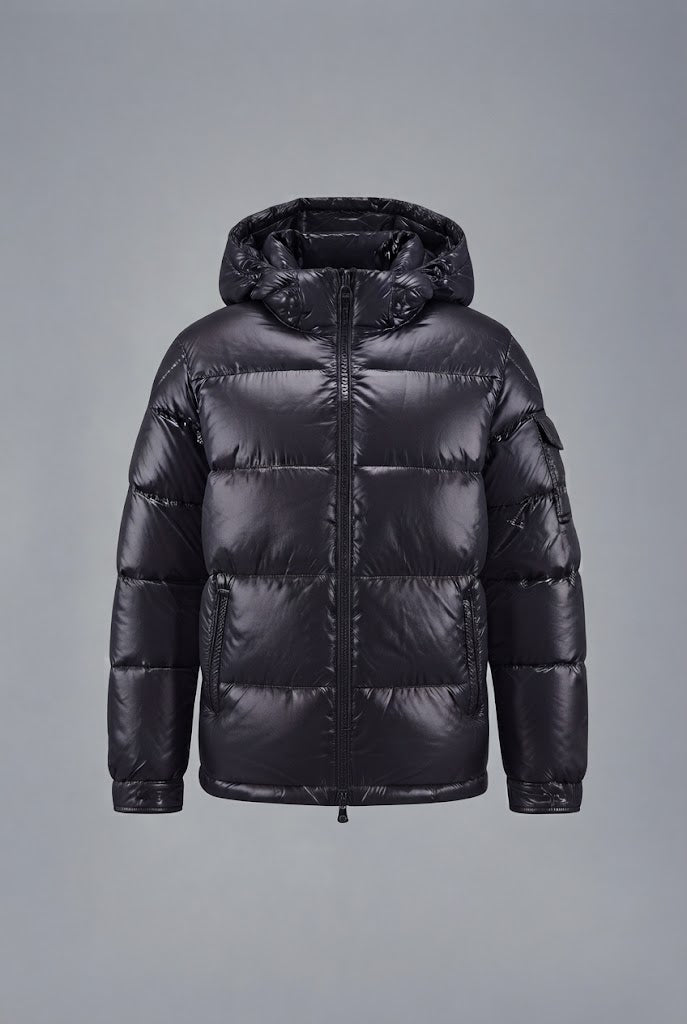 Men's Shiny Quilted Winter Jacket with Hood, Wind-resistant Shell & Zipper Pockets Fashion Glam