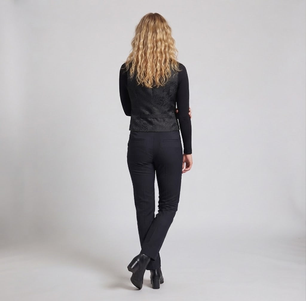 Women Elegant Velvet Waistcoat with Floral Patterns and Double Button Placket Fashion Glam