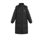 Women's nan longer quilted thermal parka with contrasting sleeve stripes and high stand-up collar