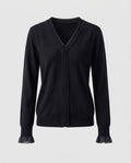 Ladies Fine V-Neck Fine Knit Sweater with Pleated Trim and Flowing Silhouette Fashion Glam