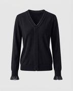 Ladies Fine V-Neck Fine Knit Sweater with Pleated Trim and Flowing Silhouette Fashion Glam