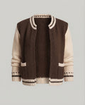 Women's chunky knitted cardigan with contrasting crochet collar and balloon sleeves Fashion Glam
