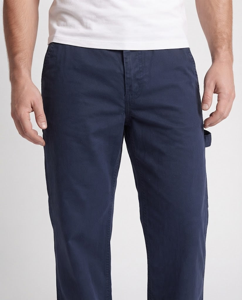 Men's Floor-Length Oversized Twill Pants with Wide Legs, Utility Side Pockets and Elastic Drawstring Waist Fashion Glam