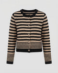 Women's Short Jacquard Cardigan in Graphic Houndstooth and Diamond Pattern with Pearl Button Placket Fashion Glam