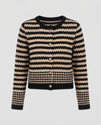 Women's Short Jacquard Cardigan in Graphic Houndstooth and Diamond Pattern with Pearl Button Placket Fashion Glam