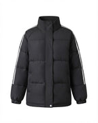 Women nan sporty quilted city puffer with ergonomic stand-up collar and reflective arm stripes