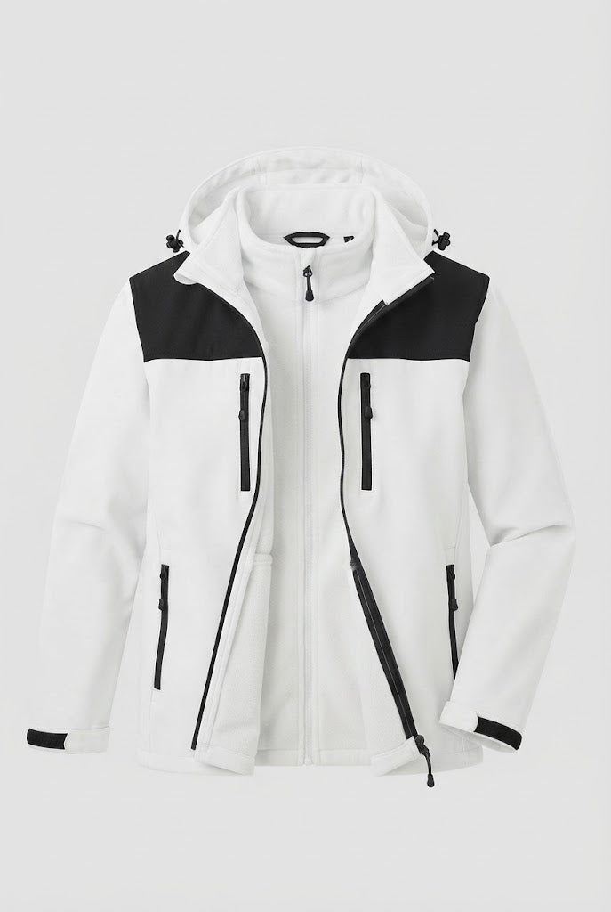 Men's two-layer softshell outdoor jacket with removable fleece inner jacket and hood Fashion Glam