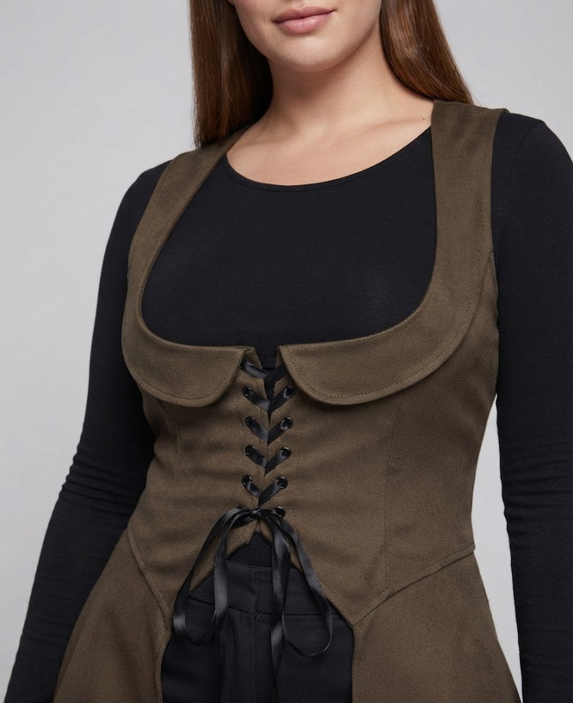 Women's elegant midi dress with sophisticated lacing detail and flowing cut Fashion Glam