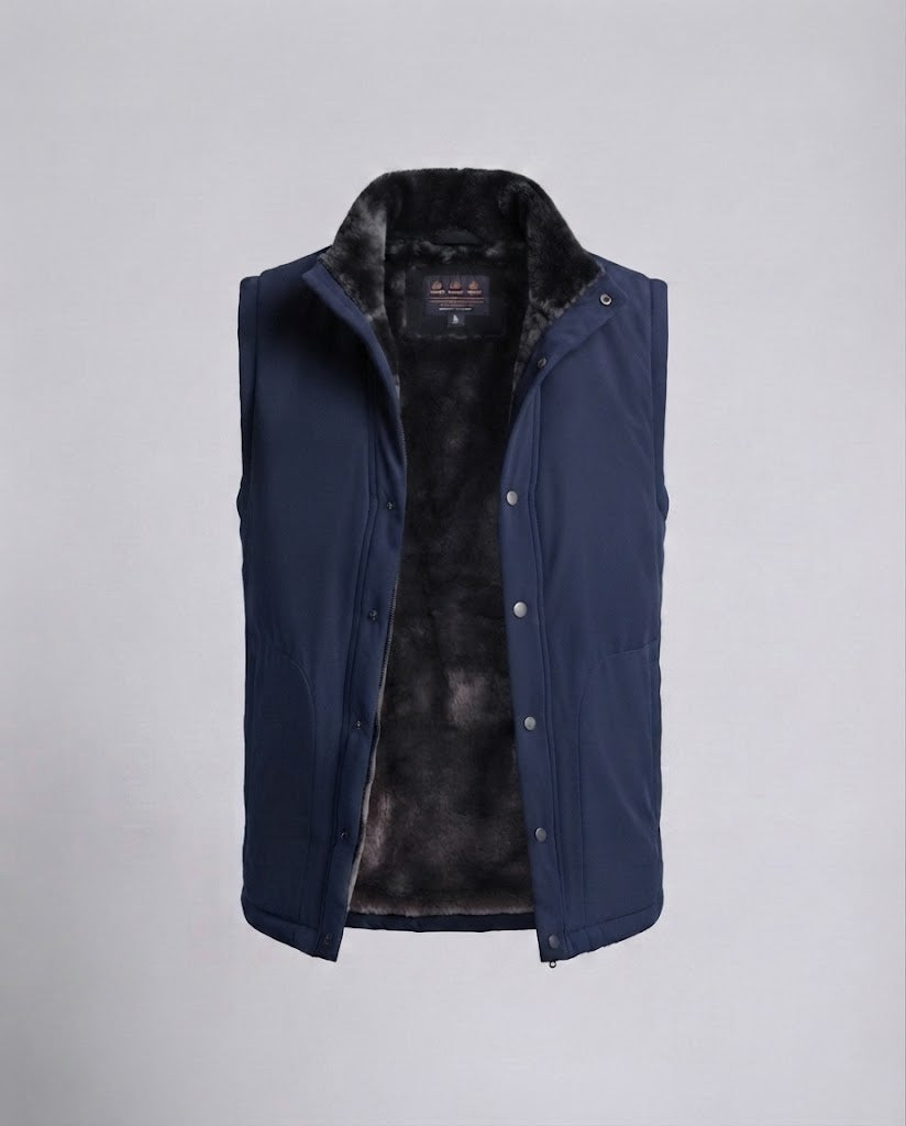 Men's windproof thermal vest with extra soft faux fur lining and concealed zip pockets