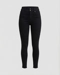Women Highwaist Skinny Jeans with double button placket and raw hem Fashion Glam