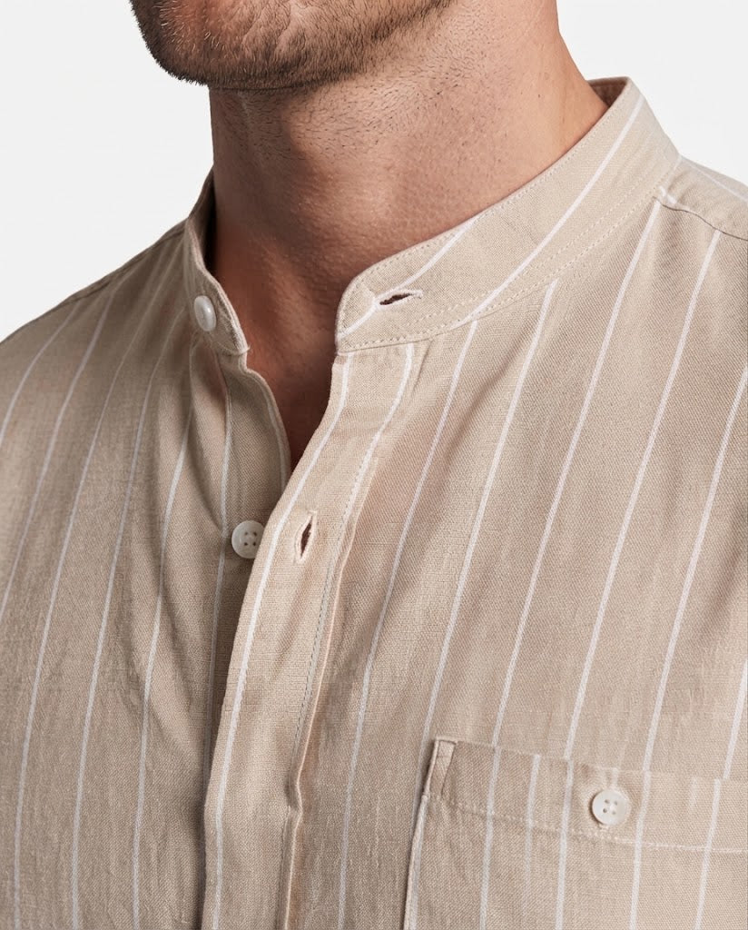 Men's Lightweight Linen Loungewear Set with Stand Collar and Drawstring Fashion Glam