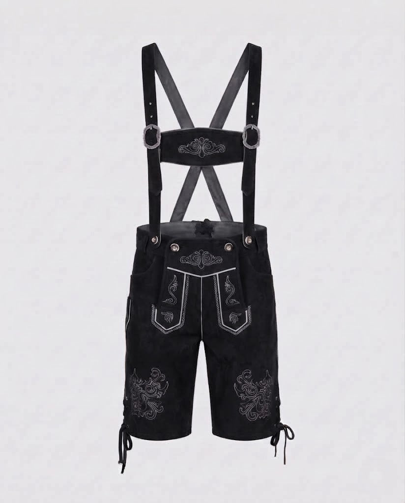 Men's Trachten Leather Shorts with Decorative Straps Fashion Glam