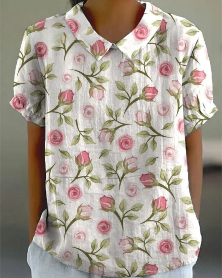 Beatrix  Retro Floral Cotton-Linen Shirt