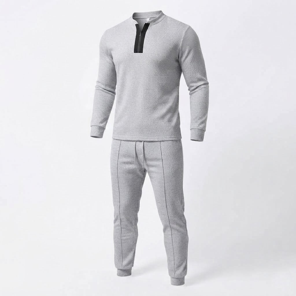 Men's Athletic Slim Loungewear Set with Half Zip Henley and Tapered Jogging Pants Fashion Glam