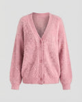 Women Fuzzy Oversized Cardigan with V-Neck and Wooden Buttons Fashion Glam