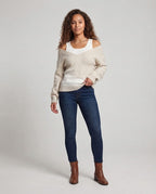 Women's Oversize Knit Sweater with One-Shoulder Layering and Fluffy Mohair Look Fashion Glam