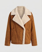 Women's Short Cut Lambskin-Look Aviator Jacket with Teddy Lining Fashion Glam