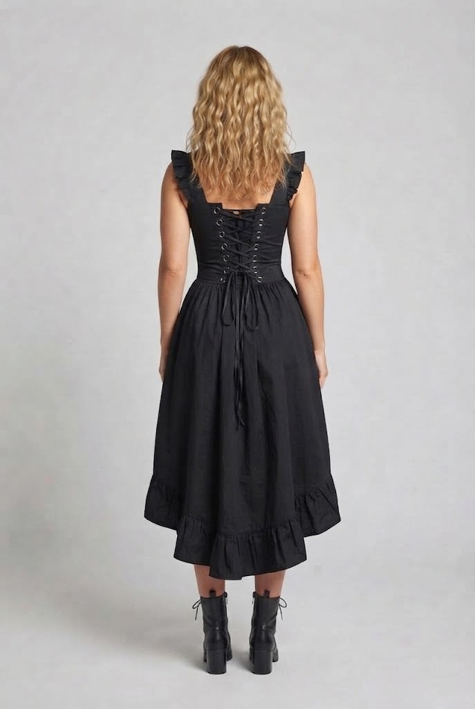 Women Elegant Vintage Dress with Ruffles and Lacing Fashion Glam
