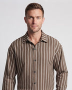 Men Striped Long Sleeve Shirt in Boxy Relaxed Fit with Kent Collar Fashion Glam