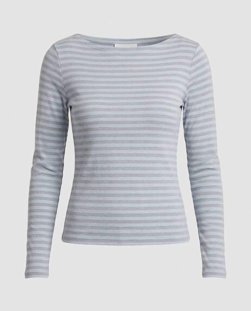 Women's Striped Long Sleeve Boat Neck Top with Slim Fit Fashion Glam