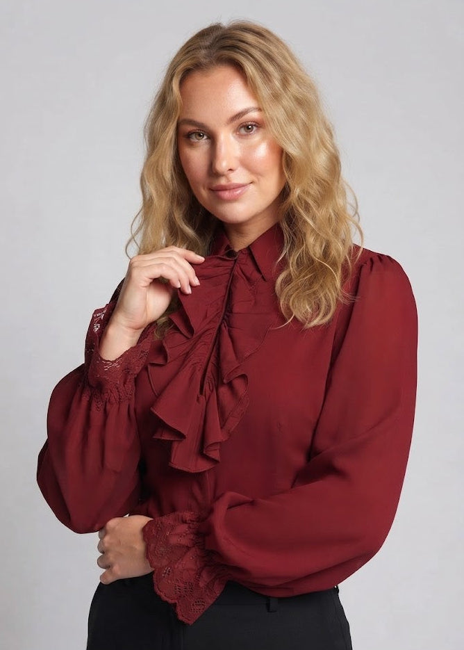 Women Ruffled Blouse with Elegant Collar Area Fashion Glam