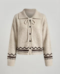 Women's Short-cut Cardigan with Lapel Collar, Buttoned Front and Norwegian Intarsia Fashion Glam