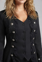 Women's elegant tailcoat with lace accents and decorative button placket Fashion Glam