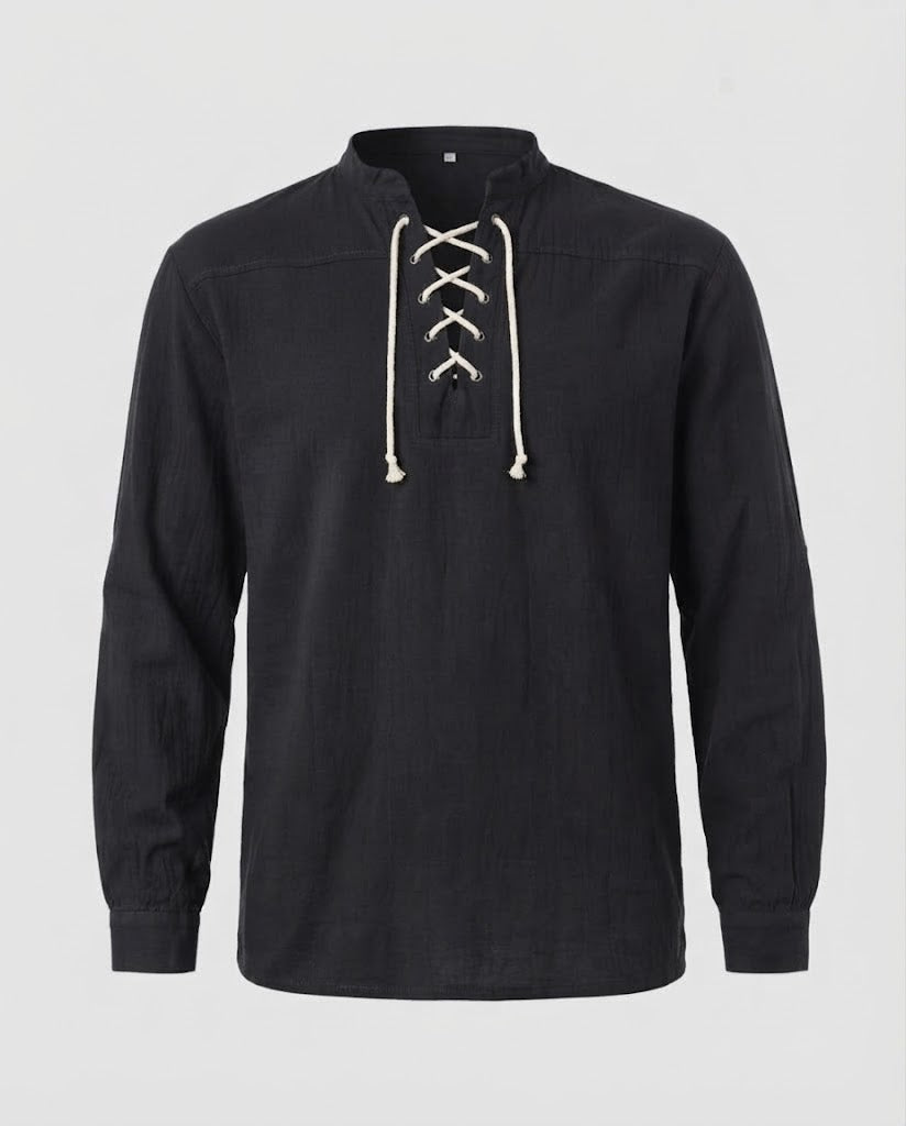 Men's short sleeve shirt with lacing and stand-up collar Fashion Glam