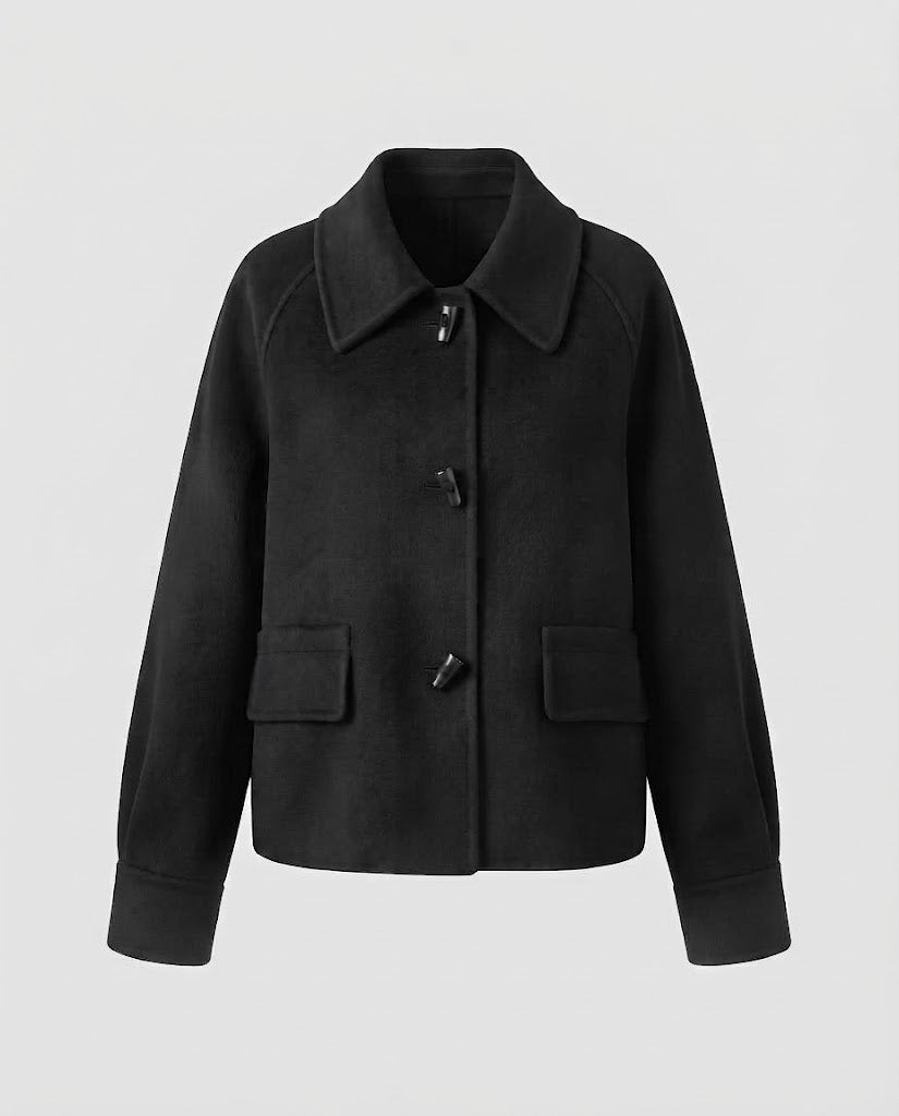 Ladies Boxy short coat made of wool blend with toggle fastenings and patch pockets Fashion Glam