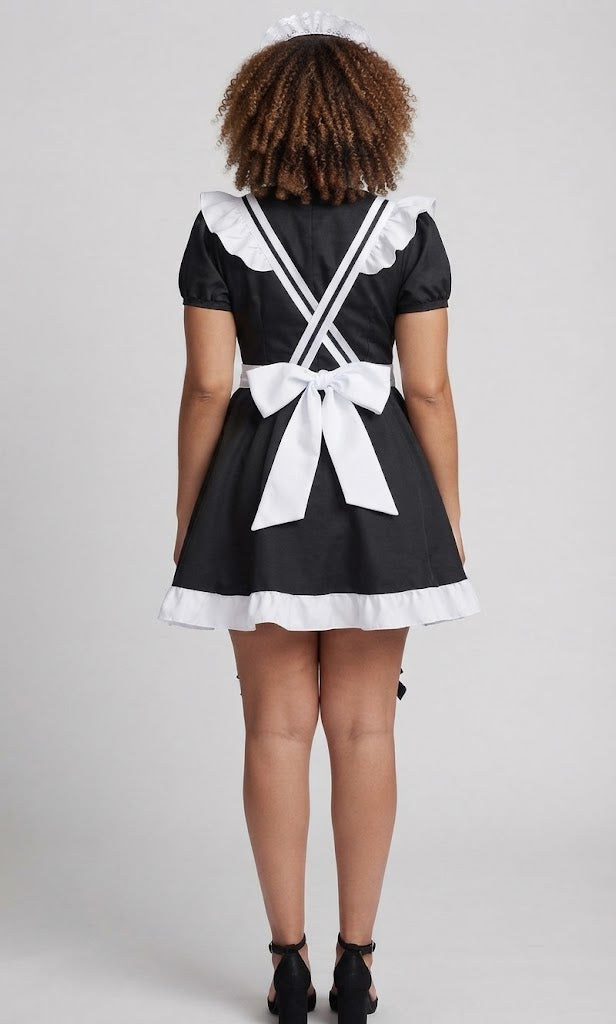 Women Playful Romantic Maid Costume with Ruffles and Accessories Fashion Glam