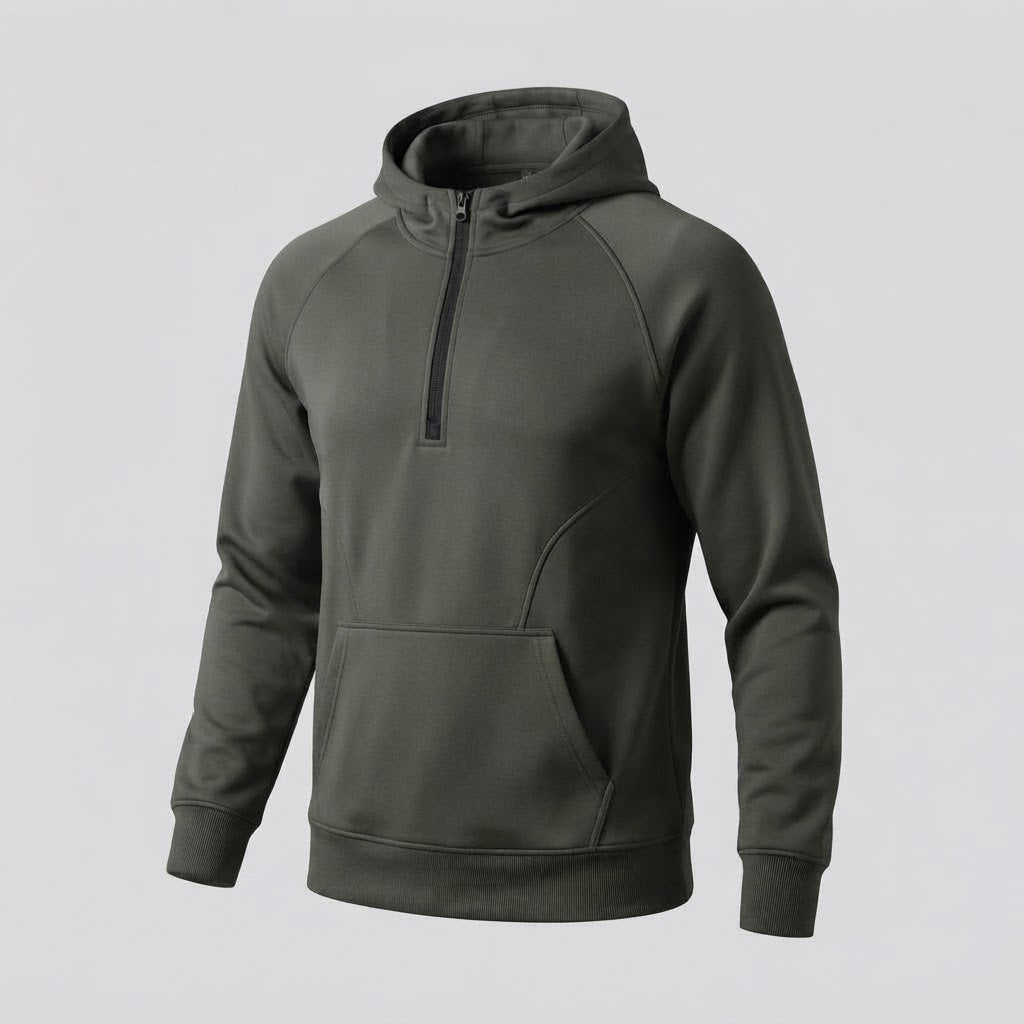 Men's half-zip hoodie with kangaroo pocket and contrasting back section Fashion Glam