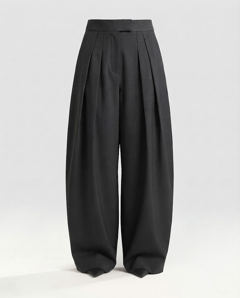 Women's Wide Cut, Pleated High Waist Suit Trousers Made of Wool Blend Fashion Glam