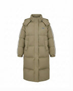 Women's nan longer quilted thermal coat with high stand-up collar, sports stripes, and integrated chest pocket