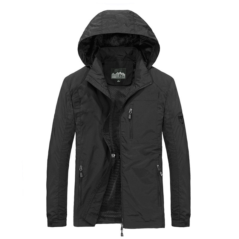 Men's Breathable Softshell Hybrid Jacket with Hood, Micro Fleece Lining and Zipper Chest Pocket Fashion Glam