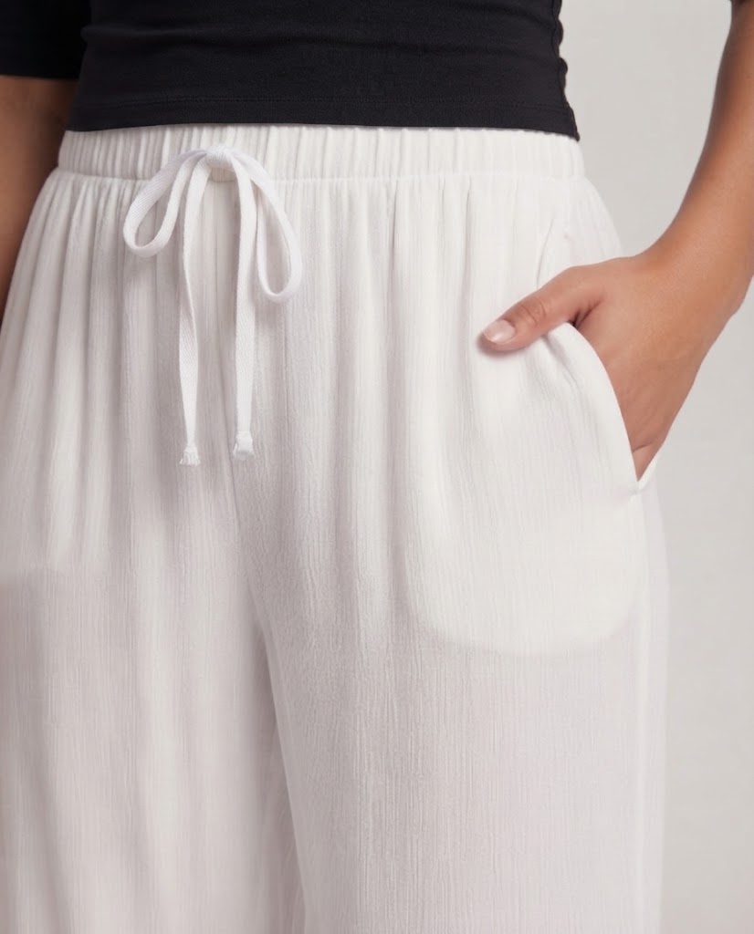 Women's High-Waisted Wide Linen Look Pants with Drawstring and Flowing Palazzo Silhouette Fashion Glam