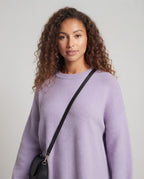 Ladies Oversize Long Sweater in Mohair Look with Round Neck, Drop Shoulder and Side Slit Fashion Glam