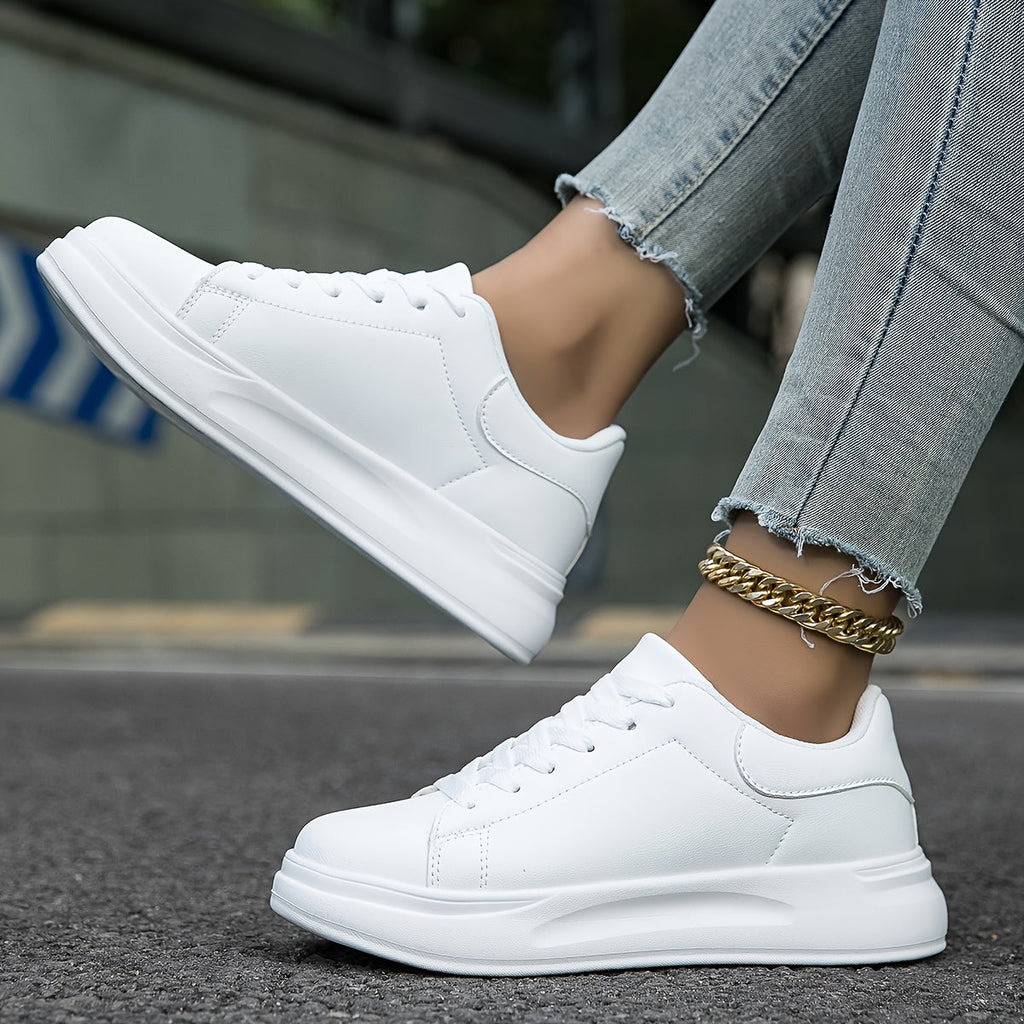 Fashion Glam | Clean White Leather Sneakers for Women, White