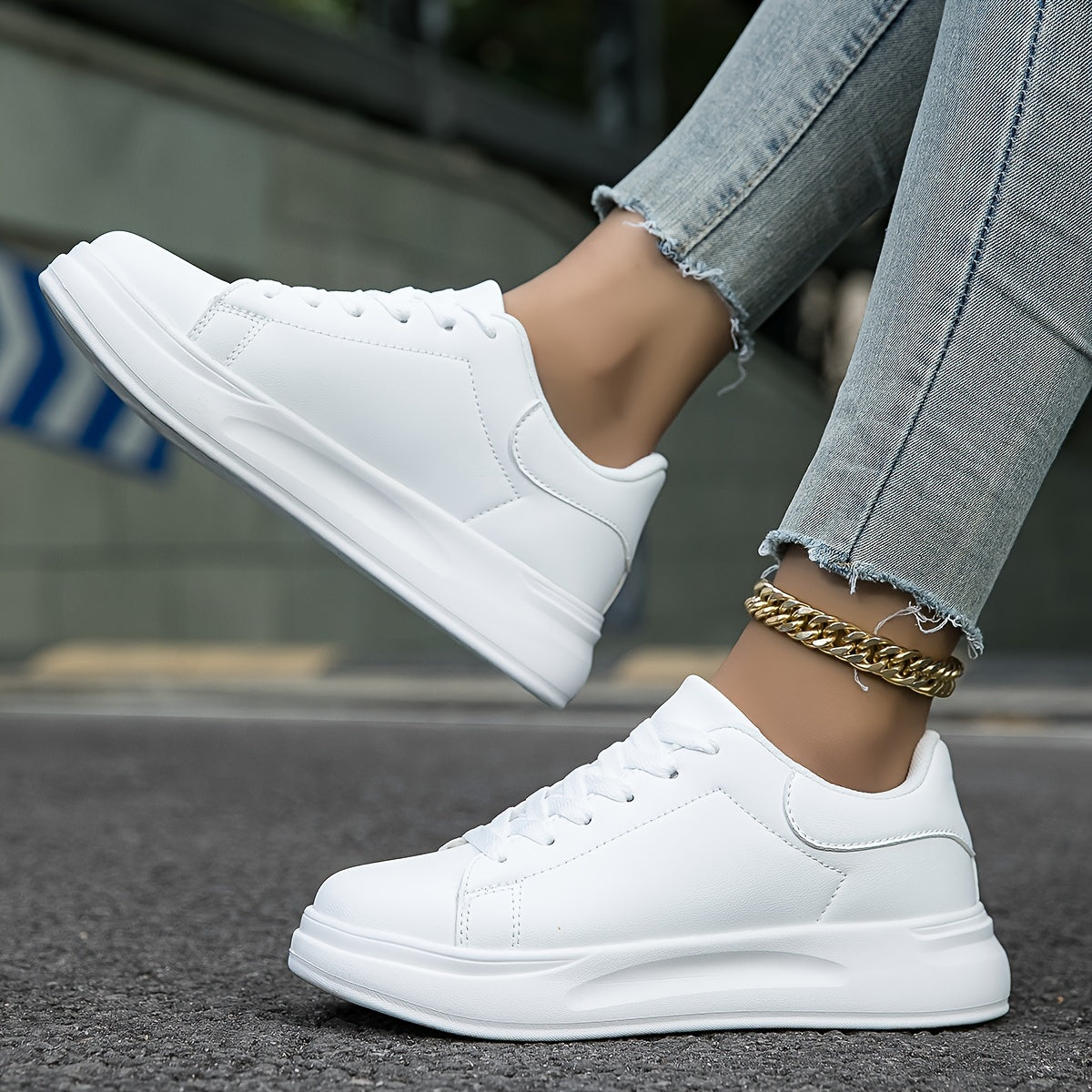 Fashion Glam | Clean White Leather Sneakers for Women, White