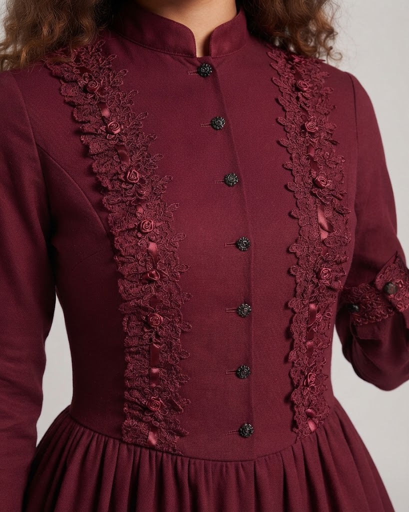 Women Elegant Historical Dress with Detailed Floral Embroidery Fashion Glam