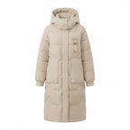 Women Long Thermal Quilted Coat with Oversized Hood and Wind Shield Flap