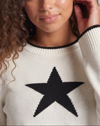 Women's fine knit sweater with star jacquard, dropped shoulder and elastic ribbed hem Fashion Glam