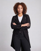 Women Long Coat with Asymmetric Cut and Elaborate Button Details Fashion Glam