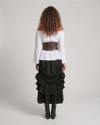 Women's Off-Shoulder Blouse with Ruffled Sleeves and Fitted Corset Fashion Glam
