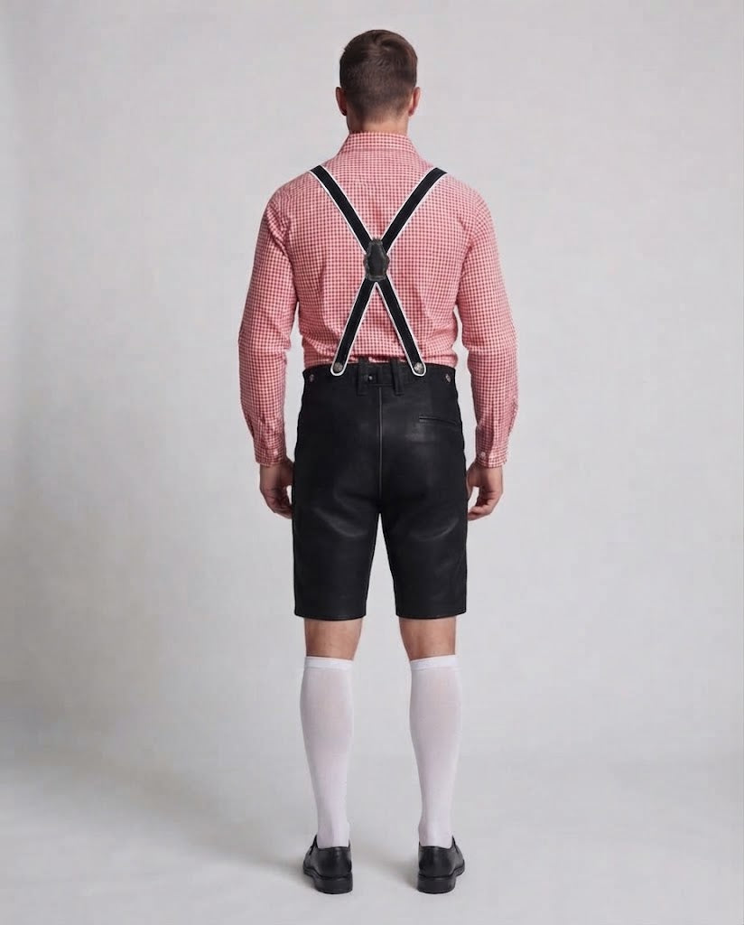 Men's Trachten Leather Shorts with Decorative Straps Fashion Glam