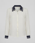 Women Elegant Viscose Blouse with Contrast Collar and Balloon Sleeves Fashion Glam